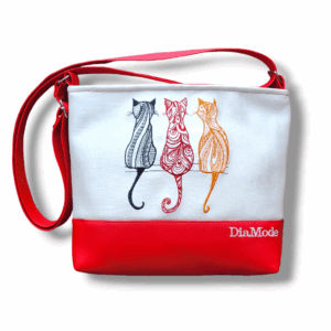 Piros/selyemfényű törtfehér (3 cica hímzés)