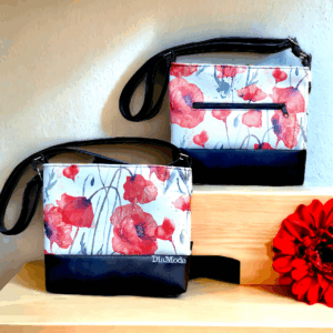 Fekete/pipacsos műbőr