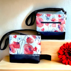 Fekete/pipacsos műbőr