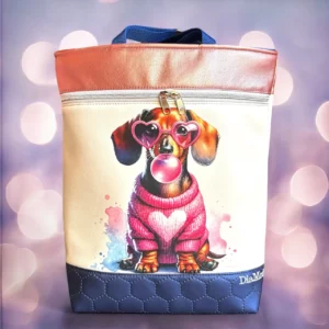 Steppelt fényes kék/fehér alapon tacskó minta/fényes rózsaszín