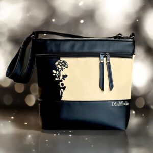 Fekete/bézs/fekete (rózsa applikált minta)