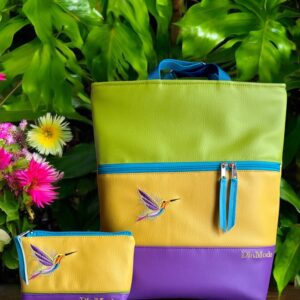 Lila/sárga alapon hímzett kolibri/lime