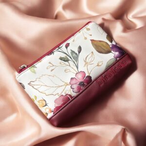 Bordó/virágos műbőr