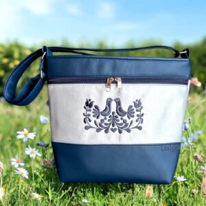 Mélykék/ezüst/mélykék (hímzett magyaros madár)