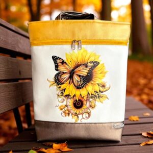 Sötét bronz/fehér alapon napraforgó és pillangó minta/méz