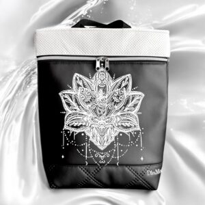 Steppelt fekete/fekete alapon fehér mandala/lyukacsos fehér