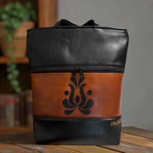 Fekete bőr/barna bőr/fekete bőr (applikált magyaros tulipán)